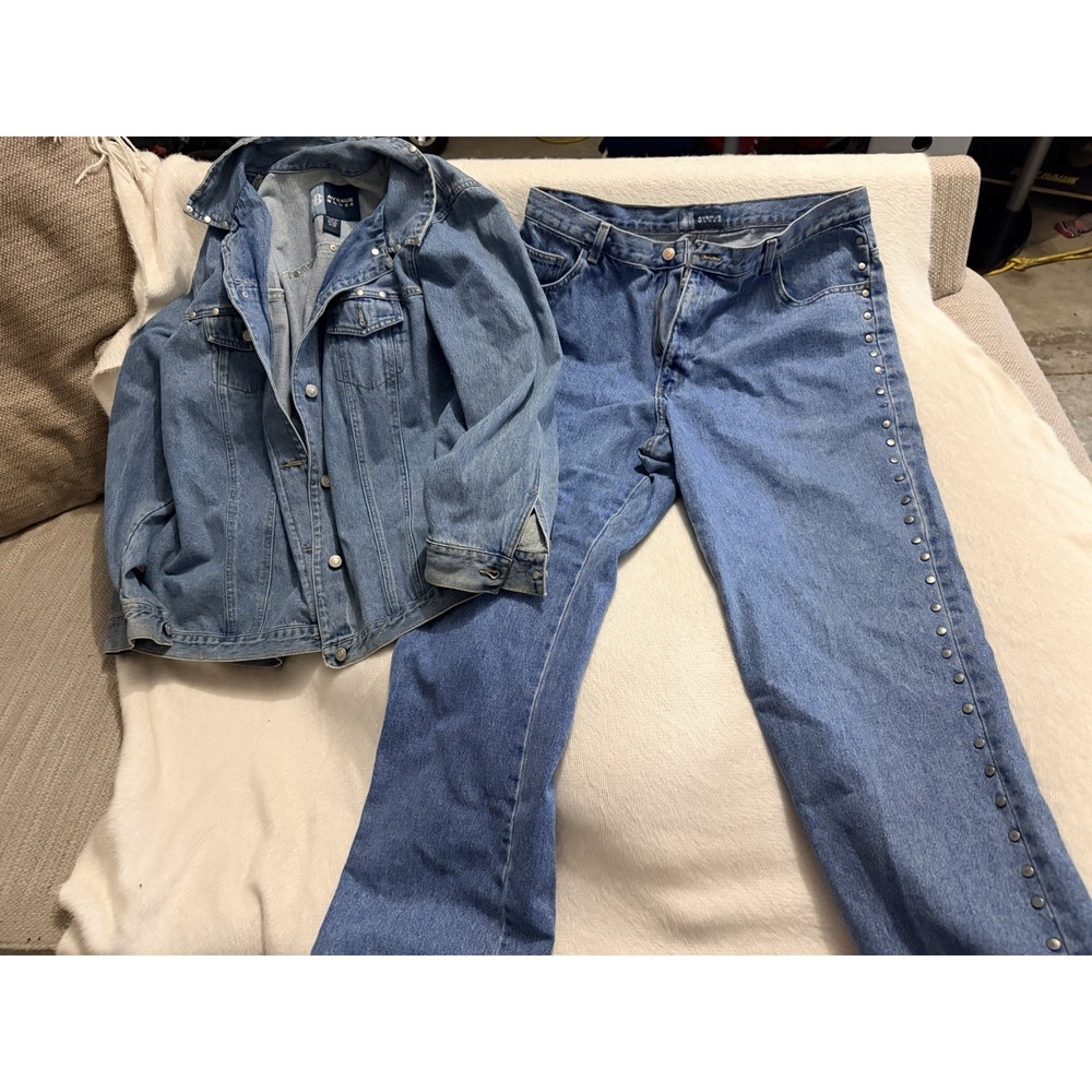 Avenue Blues Matching Denim Jacket & Jeans Set Size 18/20 Studded Plus Size
